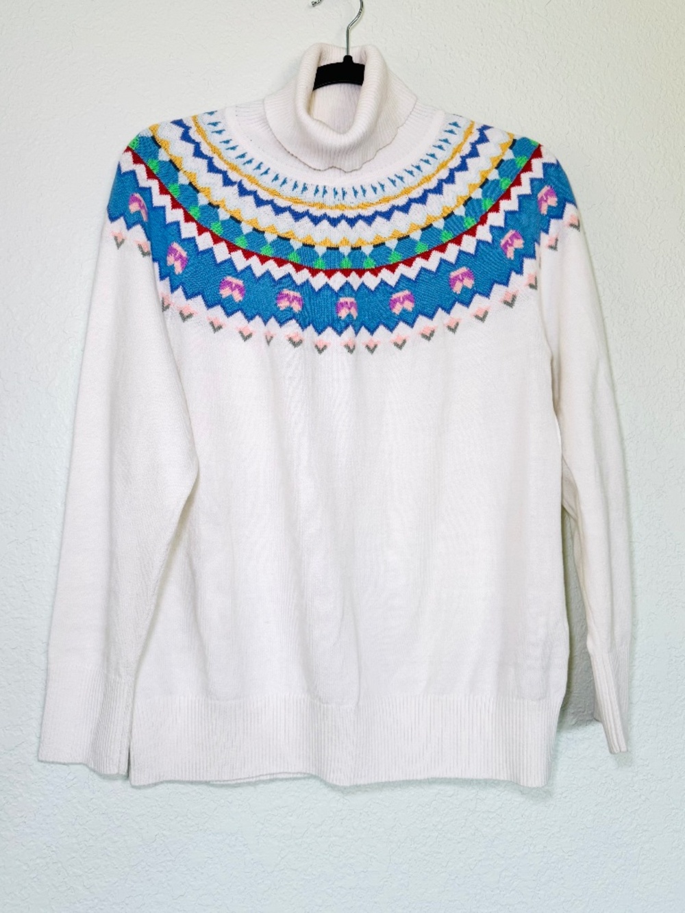 L.L.Bean Sweater Women's L Fair Isle Turtleneck SOFT Cotton Cashmere Ski Trip